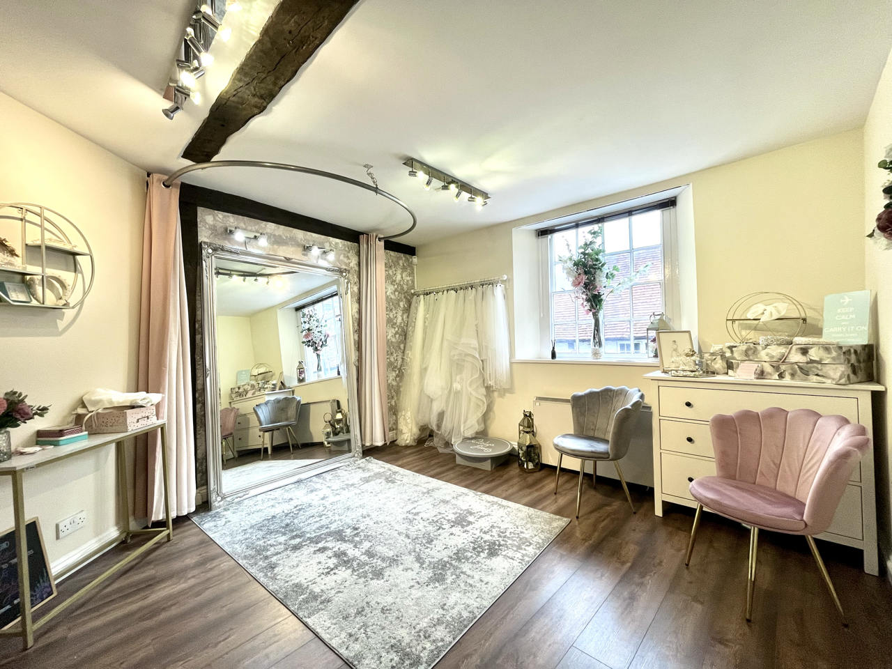 Private fitting area with a full-length mirror